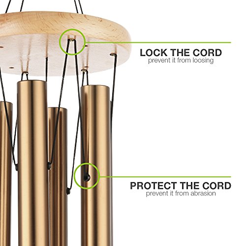 Garden Wind Chimes, Cozzine Musical WindChime Sweet Sound For Outdoor Indoor Relax Meditation, Percussion Instrument Aluminum Tubes Wood Medium Large Wind Chime, Copper Color (25.6 inches)