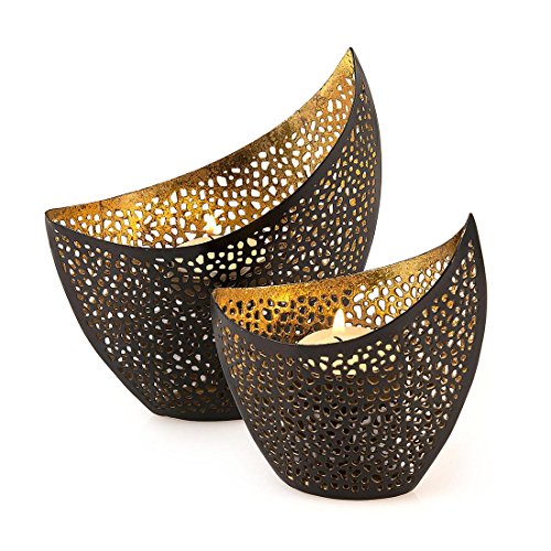 2er-Set-Teelichthalter-Metall-Gold-Schwarz-11cm-145cm-Design-Kerzenhalter