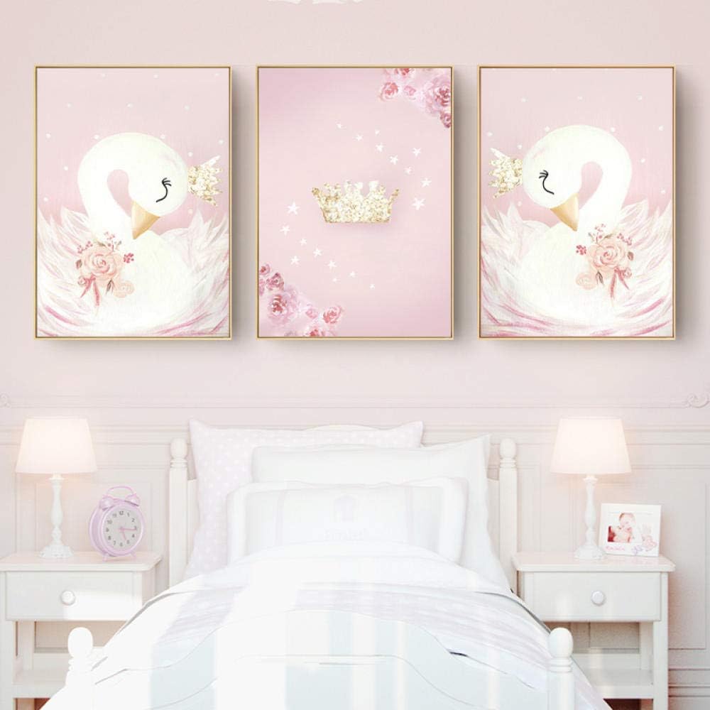 Decoration Murale Cuisine Et Maison Sans Cadre Vvsun Bebe Fille Pepiniere Wall Art Toile Peinture Rose Cygne Affiches De Bande Dessinee Nordique Enfants Decoration Photos Enfants Chambre Decor 30x40 Cm X 3 Pieces