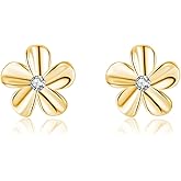 SLUYNZ Solid 925 Sterling Silver Flower Earrings Stud for Women Teens Plumeria Flower Stud Earrings Spring