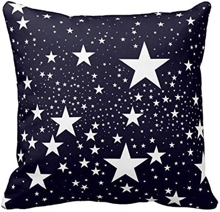 YifengShop Navy Blue and White Stars Pattern Cotton Throw Pillow Case Personalized Cushion Cover Decorative for Sofa Two Sides 18x18 Inch