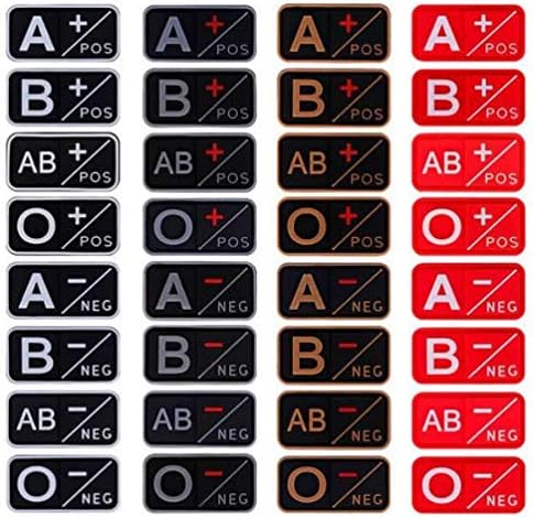 2pcs Blood Type Military PVC Patch Rubber Badges Patch Tactical Stickers for Clothes Back with Hook (Red, A-)