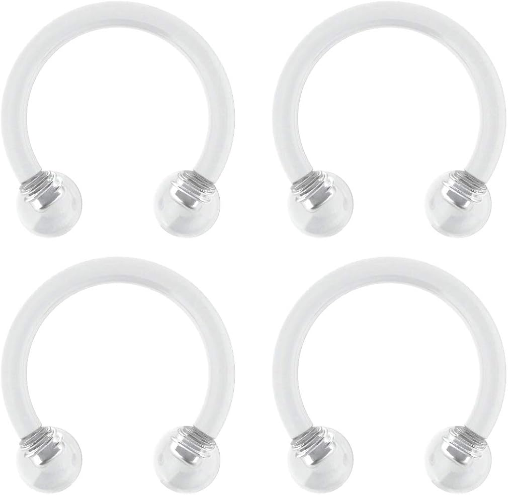 Bling Piercing 4pc 16g Flexible Retainer Circular Barbell Septum Nose 16 Guage Rook Horseshoe