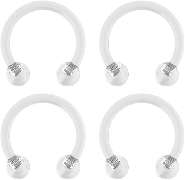 Bling Piercing 4pc 16g Flexible Retainer Circular Barbell Septum Nose 16 Guage Rook Horseshoe