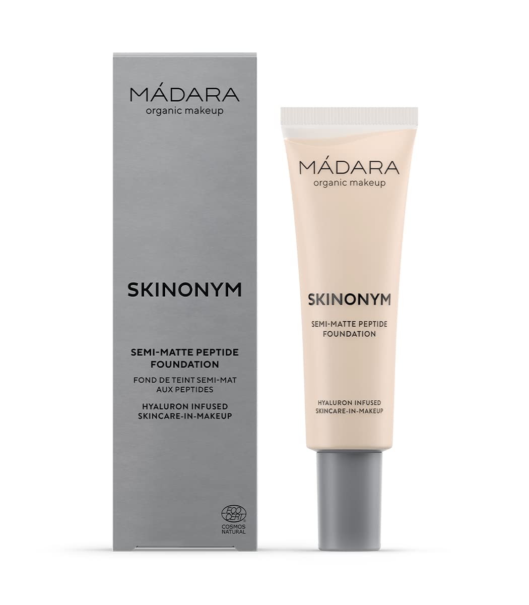 Photo 1 of MÁDARA Organic Skincare |SKINONYM Semi-Matte Peptide Foundation, #10 PORCELAIN, 30ml – Natural foundation with collagen-supporting peptides, Semi-matte finish, Buildable coverage, Skincare benefits