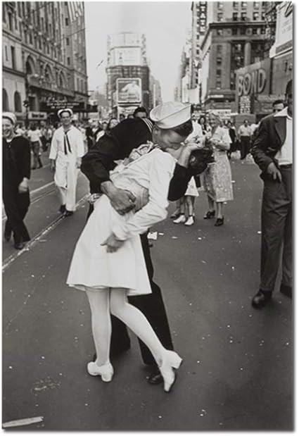Hyfbh New York Victory Kiss Toile Peinture Affiche Vintage Art Noir Et Blanc Cadre Photo Photos Imprimer Home Wall Art Decor 60x80cm Avec Cadre Amazon Fr Cuisine Maison