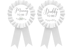 PATICARRY Green Sage Daddy to Be & Mom to Be Tinplate Badge Pin - Baby Shower Button New Mom Gifts Gender Reveals Party for Girl or Boy, White Rosette Button for Baby Celebration - Welcome.
