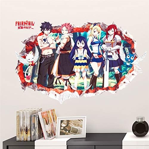 Best Choise Product Popular Japanese Caricature Fairy Tail Through Wall s for Kids Room Decor DIY 3D Smashed Posters Cartoon PVC Wall Decals
