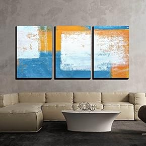 3 Piece Canvas Wall Art - Teal and Orange Abstract Art Painting - Modern Home Art Stretched and Framed Ready to Hang - 16"x24"x3 Panels
