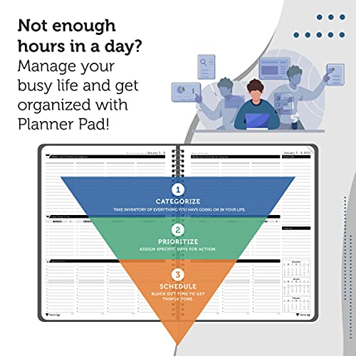 Planner Pad Spiral Bound 3Tier Funnel Down Organizer, January 2022