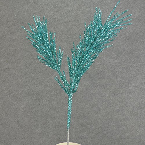 Factory Direct Craft Set of 2 Aqua Glittered Artificial Tinsel Pine Picks for Holiday and Home Decor