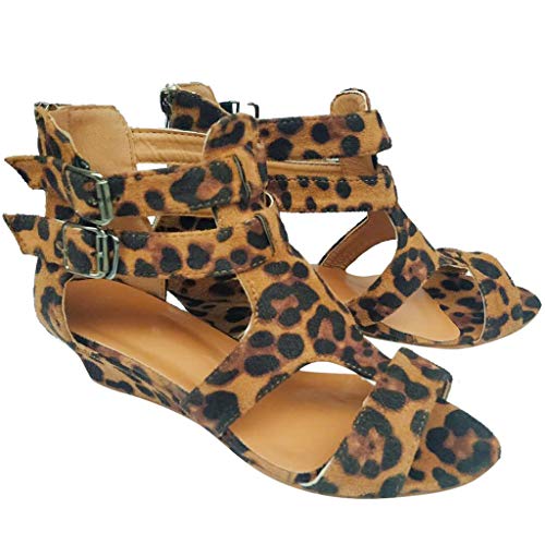 Big Sale! Women Sandals Summer Wedges Leopard Casual Shoes Strap Gladiator Roman Sandals