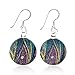 925 Sterling Silver Hand Painted Murano Glass Multi-colored Peacock Feather Round Dangle Earrings