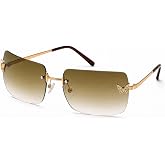 Fanveronica Y2K Sunglasses for Women, Rimless Rectangle Butterfly Accents | Visible Gradient PC Lenses / Tested UV400 Protection / Approx. 25.4 g Lightweight / Rave, Festival, Concert &amp; Selfie Ready