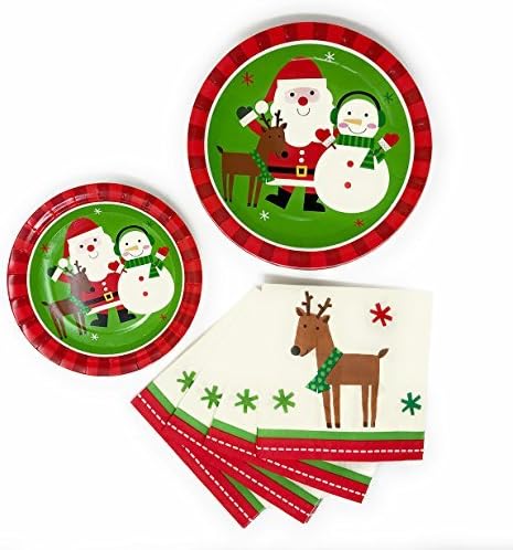 Christmas Holidays 64 Piece Dinnerware Paper Plates and Napkins Set - Serves 16