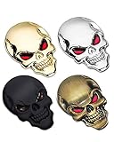 3D Metal Emblem Badge Sticker Decal，Skull Red Eyes Auto Decor - 4pcs