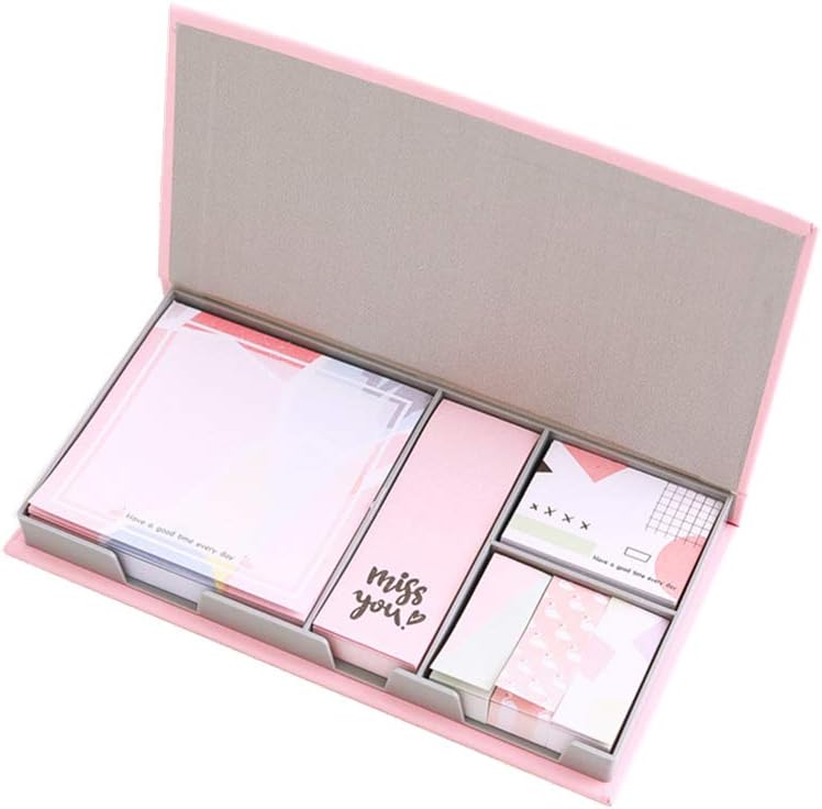 Pink Sticky Notes Pad Set in Pop Up Memo Pads Paper Note Cube Dispenser Holder with 4 Different Size, 6 Pads 80sheets/pad for Desk Organisation Message Notes (Pink)