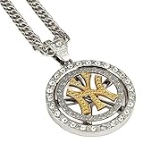SAINTHERO Men's Spinner Round Pendant Necklace Vintage Rock Punk Style Hip Hop Jewelry 18K Gold Plated CZ Curb Chains 31.5 Inch