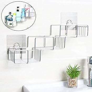 VIAV Adhesive Bathroom Shelf Organizer Storage Stainless Steel Shower Caddy Wall Mount No Drilling No Rusting (Style A)