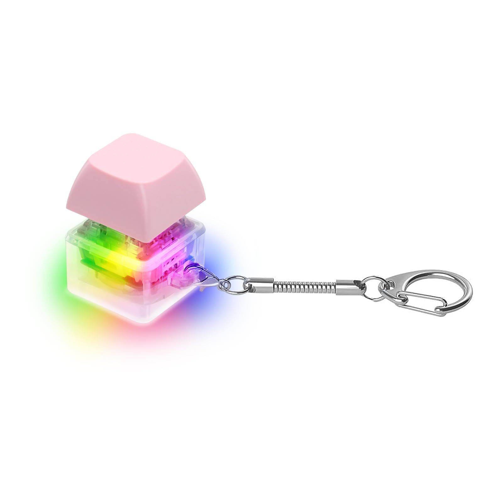 Keyboard Fidget Toys for Adults Keyboard Clicker with LED Light Keychain Fidget Sensory Fun Toys for Anxiety Decompression (Pink, 1P)