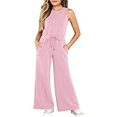 Haloumoning Girl's Jumpsuits Sleeveless Round Neck Wide Leg One Piece Rompers Little Kid Big Kids