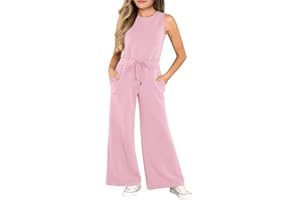 Haloumoning Girl's Jumpsuits Sleeveless Round Neck Wide Leg One Piece Rompers Little Kid Big Kids