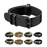 INFANTRY 22mm 5 Black Rings Genuine Leather Watch Strap Band Stainless Steel Buckle - Black