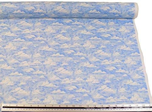 Sky Clouds Blue White 100% Cotton High Quality Fabric Material Sold by the Half Metre