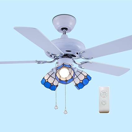 Tiffany Style Ceiling Fan Lihgt With 5 Antique Wood Leaves And