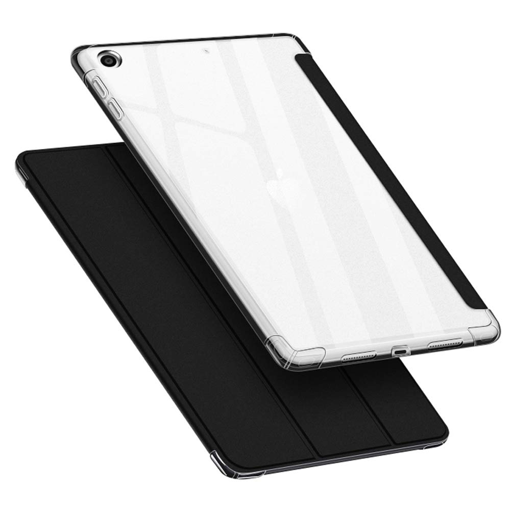 VAGHVEO Case for iPad 9th Generation 10.2 2021/ 8th Gen 2020/7th 10.2” 2019 Smart Case Flexible Soft Transparent TPU Shockproof Back Cover, Slim Tri-fold Stand Shell Resistant Clear Smart Cases, Black