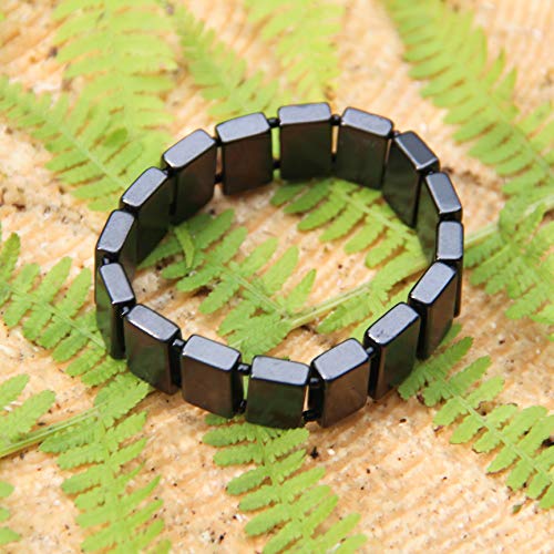 Karelian Heritage Shungite Stone Rectangular Beaded Bracelet, Protection Jewelry for Men (Polished Beads) SB10