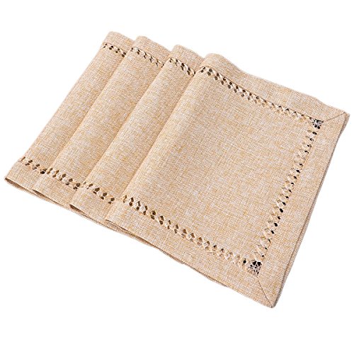Grelucgo Set of 4 Handmade Hemstitch Beige Table Placemats, Rectangular 12 by 18 Inch