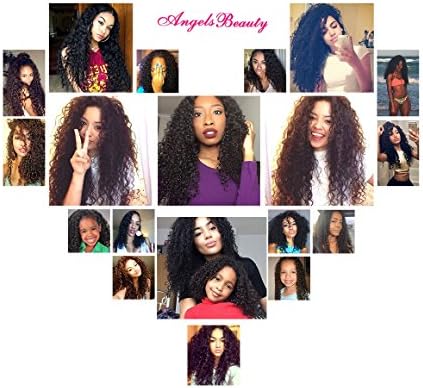 Angels Beauty Brazilian Curly Hair Bundles with Closure Unprocessed 7A Grade Brazilian Virgin Kinky Curly Human Hair Extensions with 4ร4 Lace Closure Free Part Natural Color