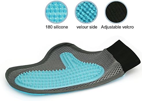 2-in-1 Pet Glove Grooming Tool – Efficient Shedding Hair Remover Mitt – Gentle Deshedding Brush Massage for Dog Horse &amp; Cat, Long &amp; Short Fur- Clean Glove for Pet Hair (Light Blue)