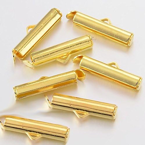 20pcs Brass Clasps, Slide On Tube Clasps, Jewelry Findings, Golden Color 19.5x4mm Loom Jewelry Making
