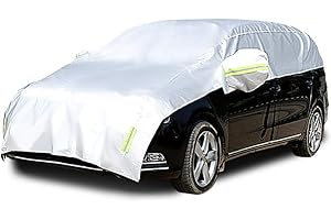 Konnfeir Half Car Cover with Cotton All Weather Car Body Cover Sunshade Cover Snow Cover Waterproof Snowproof Universal (Fit MPV/SUV Length 184'' to 195'')