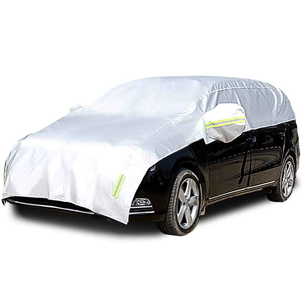 Photo 1 of Konnfeir Half Car Cover with Cotton All Weather Car Body Covers Outdoor Indoor for All Season Waterproof Dustproof UV Resistant Snowproof Universal (Fit MPV/SUV Length 184'' to 195''), Silver