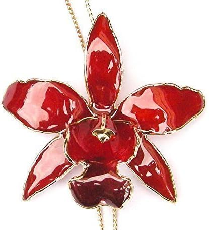 Passion RED Real flower Jewelry Cattleya QUEEN orchid GOLD trim 24K, slider necklace chain GOLD PLATED 24K limited edition!