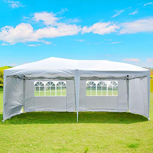 charaHOME 10x20 Outdoor Canopy Tent,10 X 20 Ez Up Pop Up Tent,Adjustable Folding Gazebo Pavilion Patio Shelter With 4 Sidewalls,EasyÂ PopÂ UpÂ Canopy Heavy Duty Tent,10Â xÂ 20 CanopyÂ BeachÂ Tent,White Color