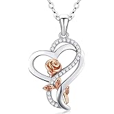Desimtion Gifts for Women, Sterling Silver Heart Rose Necklaces for Women, Valentine's Day Birthday Jewelry Gifts for Mom Her Girlfriend Wife