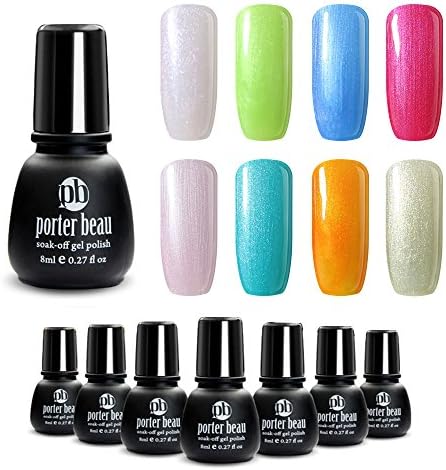Porter Beau 8 Pcs/Set Mixed Glitter Colors Soak Off UV Led Lamp Gel Nail Polish Jell Set Minis Natural Resin Long Lasting Blue Pink Orange Nail Art 8x8ml