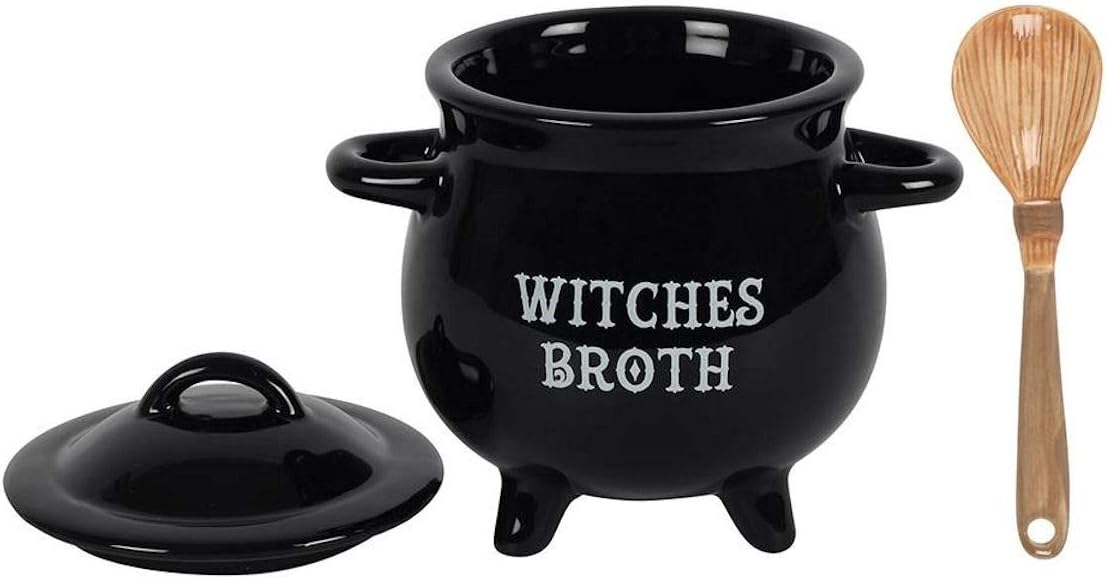something different Witches Broth Cauldron Soup Bowl with Broom Spoon (9/18), Blackone - Image 3
