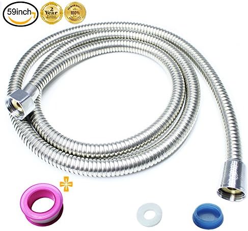 59Inch Shower Hose 304Stainless Steel (4.9 Ft.) 1.5 Meter, Extra Long Shower Head Flexible,Polished Chrome,Shower Hose for Bathroom Hand Held Showerhead with Ptfe Tape