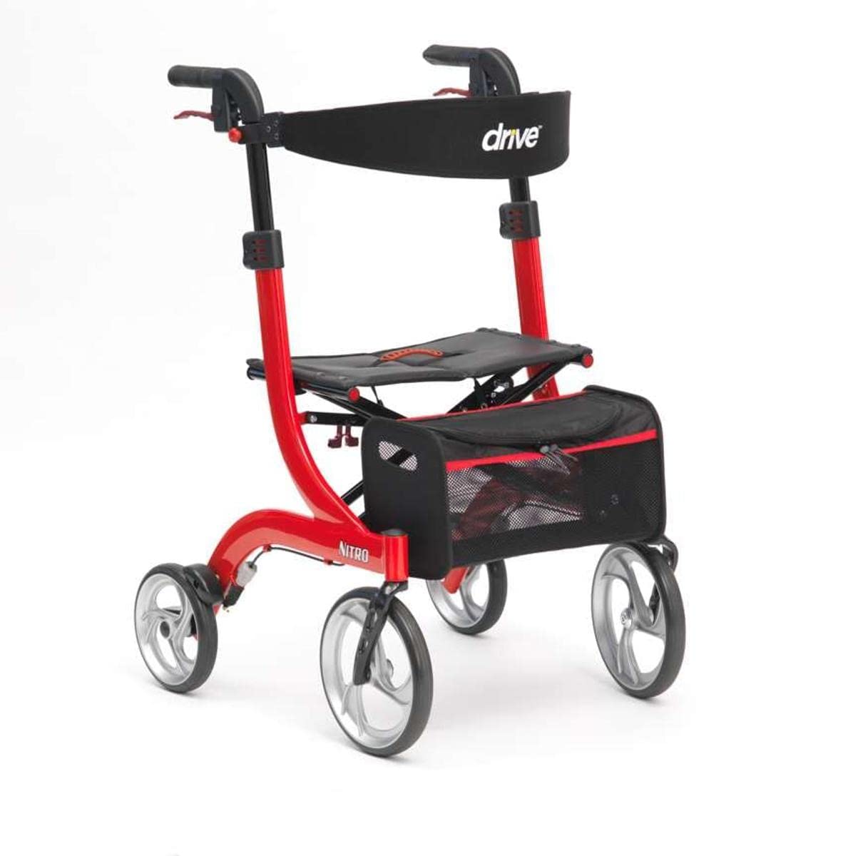 Drive Devilbiss Red Nitro 4 Wheeled Premium Rollator with Backrest, Seat and bag