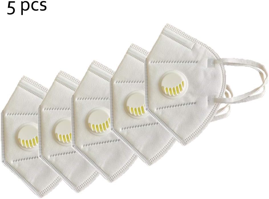 BEDLININGS 5Pcs N95 Dust Mask Anti with Adjustable Nose Clip And Breathing Valve Face Mouth Mask Effective Against Fine Airborne Particles, Dusts, Mists And Pollutants