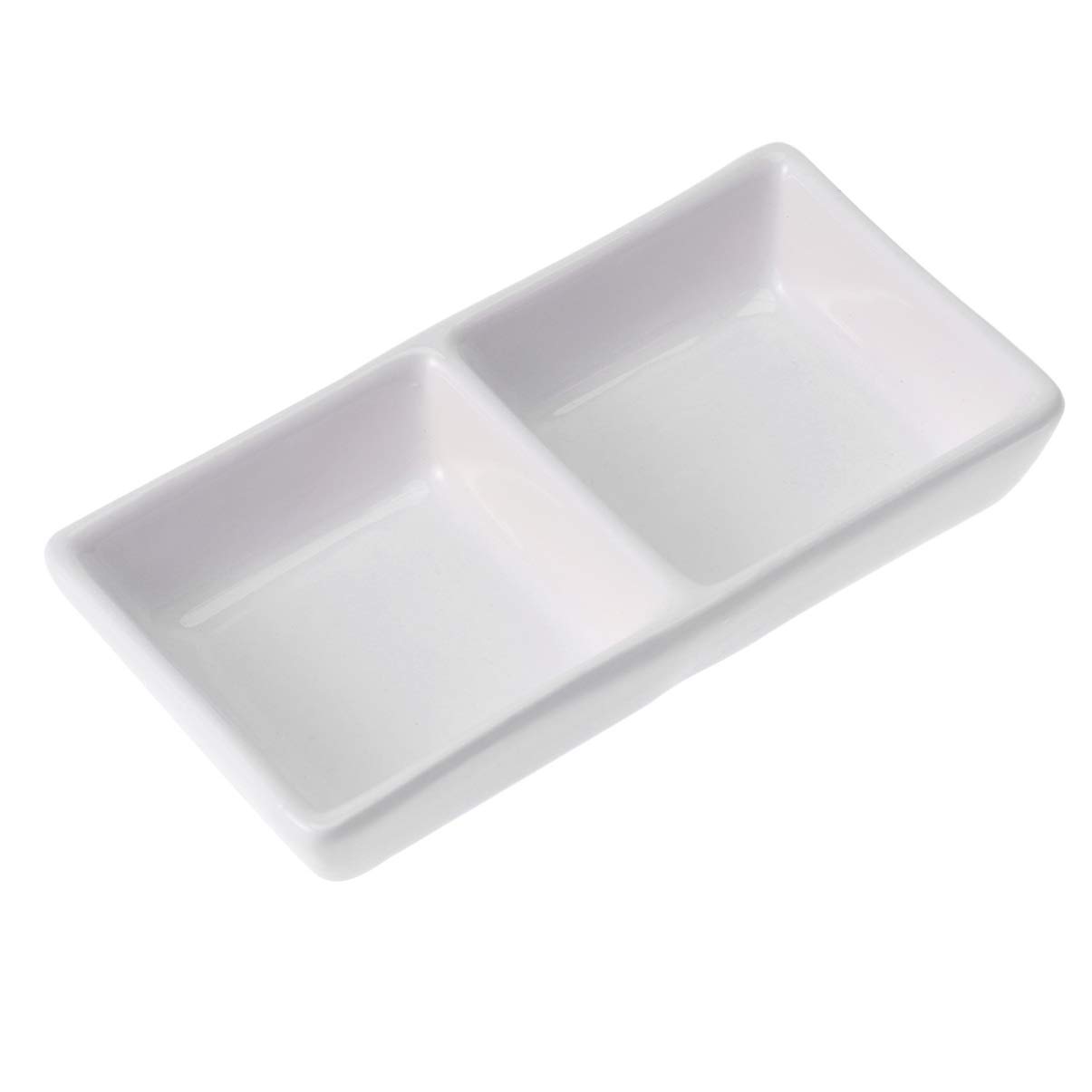 HEMOTON 5.5 Inch Ceramic Snack Serving Tray with 2 Compartments Divided Sauce Dishes for Soy Sauce and Condiments Tableware