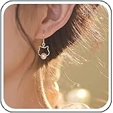 Xduargs Boho Cat Drop Earrings Vintage Cat Cute Earrings Gold Cat Pearl Earrings Minimalist Animal Cat Dangle Hook Earrings Jewelry for Women