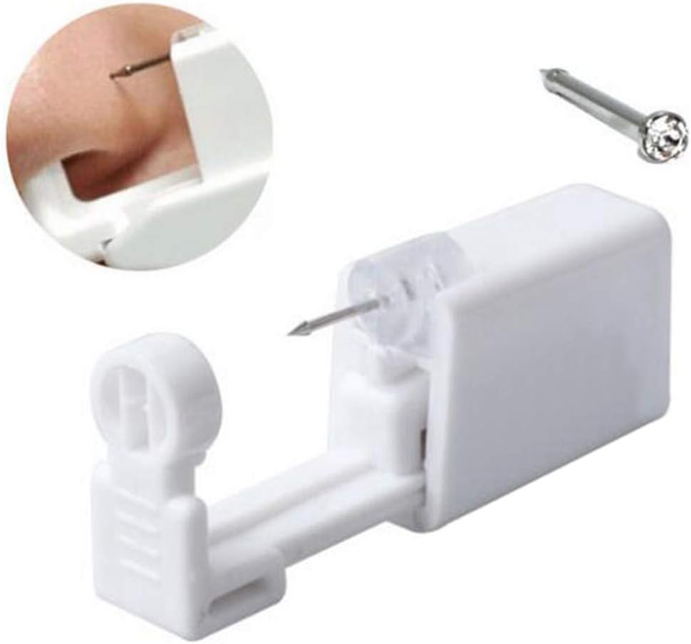 Timesuper Disposable Self Ear Piercing Device Safety Sterile Earing Nose Piercing Kit Tool with Stud,Silver + White Diamond