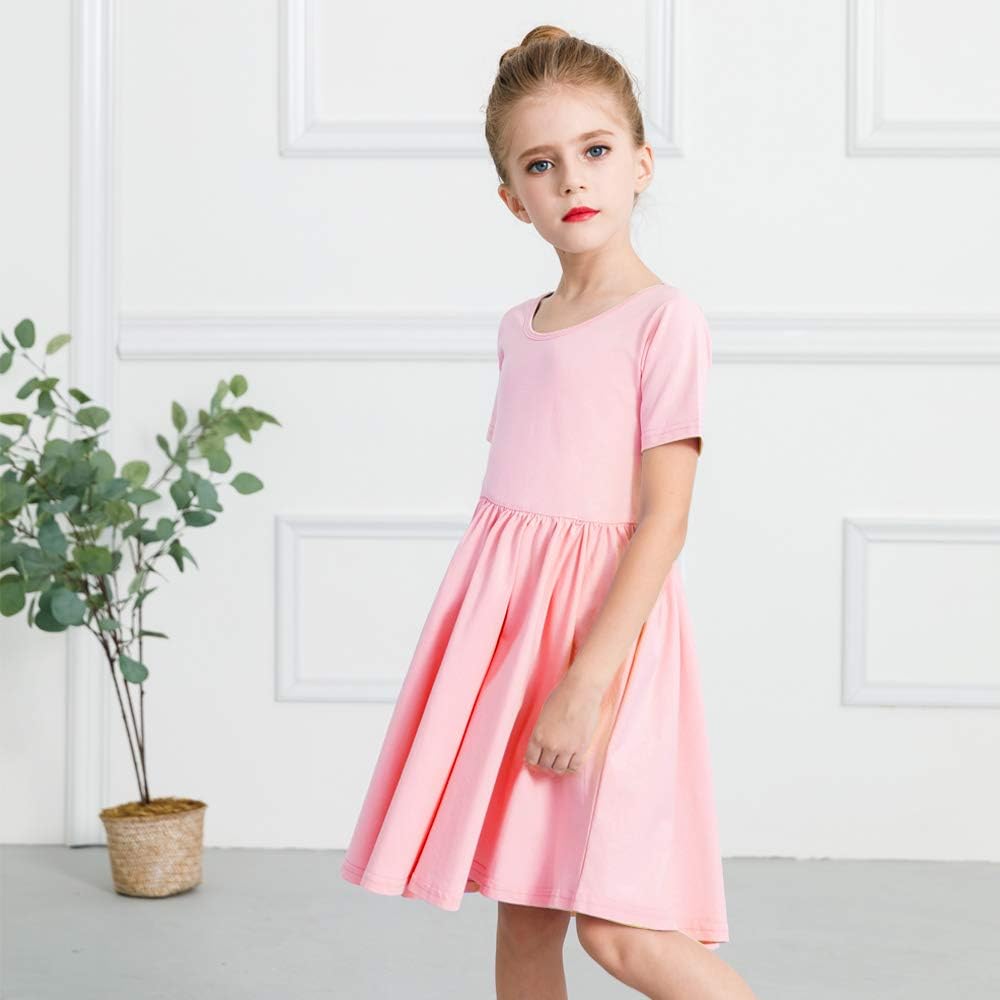 STELLE Toddler/Girls Short Sleeve Casual A-Line Twirly Skater Dress for School Party 3-12 Years: Clothing