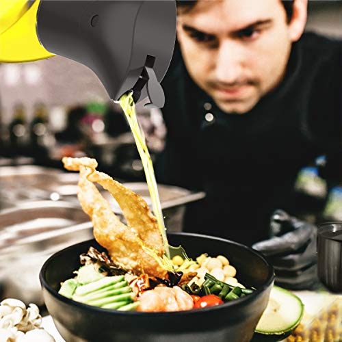 Oil Dispenser Bottle,Updated Cooking Container Bottle 20.5 oz Glass Olive Oil Dispenser Non-Drip Kitchen Vinegar Barbecue Marinade Dispenser Bottle With Scale and Non-Slip Handle for Kitchen (Black)